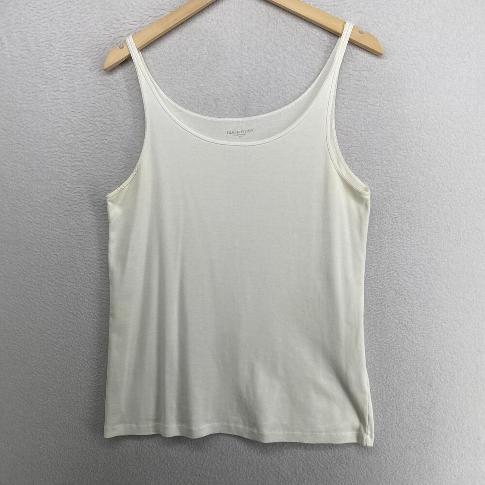 EILEEN FISHER Tank Top XL Ribbed Organic Cotton Jersey Cami Slim ScoopNeck White - Picture 1 of 11